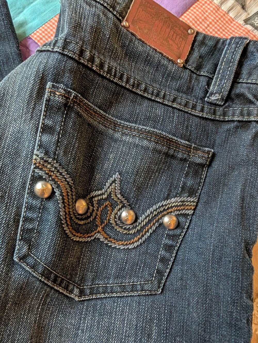 Double D Ranch jeans, jeans w embroidery & silver studs, Size 8 - Picture 3 of 10